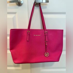 Like New Michael Kors Pink Leather Travel Tote Laptop Bag